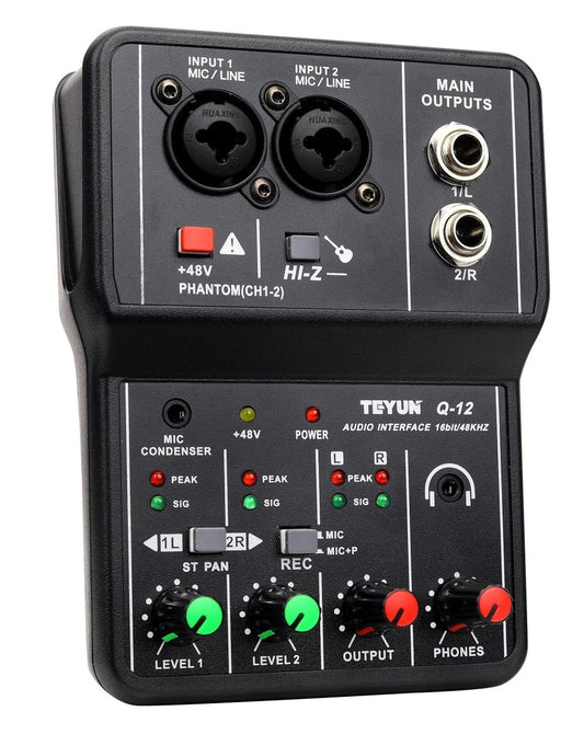 Interface de Áudio 2 Canais Placa de Som para Mixer 2 entradas 2 saídas 24 - bit 192KHz 48v Phantom Power Q12 Teyun Teyun Q - 12 2 MVshow