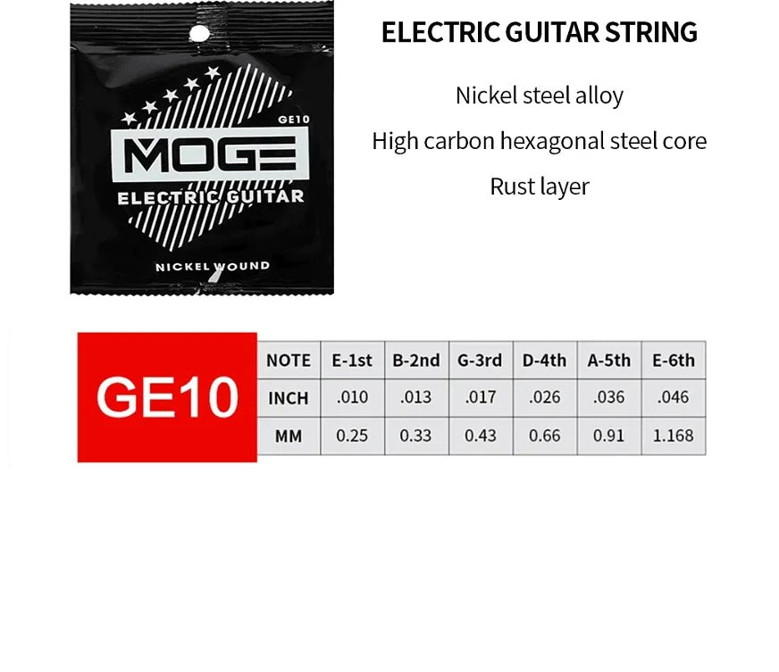 Cordas em Aço e Níquel para Guitarra Elétrica de 0,25mm a 1,16mm GE10 MOGE MOGE GE10 5 MVshow