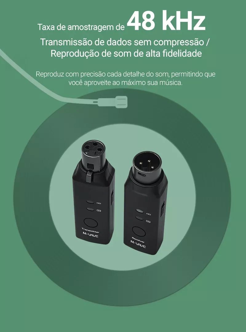 Receptor Transmissor XLR Microfone Sem Fio WP - 7 M - VAVE M - VAVE wp - 7 5 MVshow