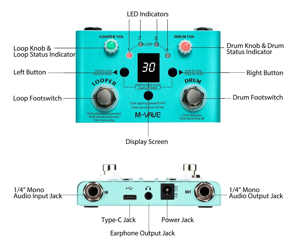 Pedal de Efeito Drum & Looper Lost Tempo M - VAVE M - VAVE VAVE797 8 MVshow