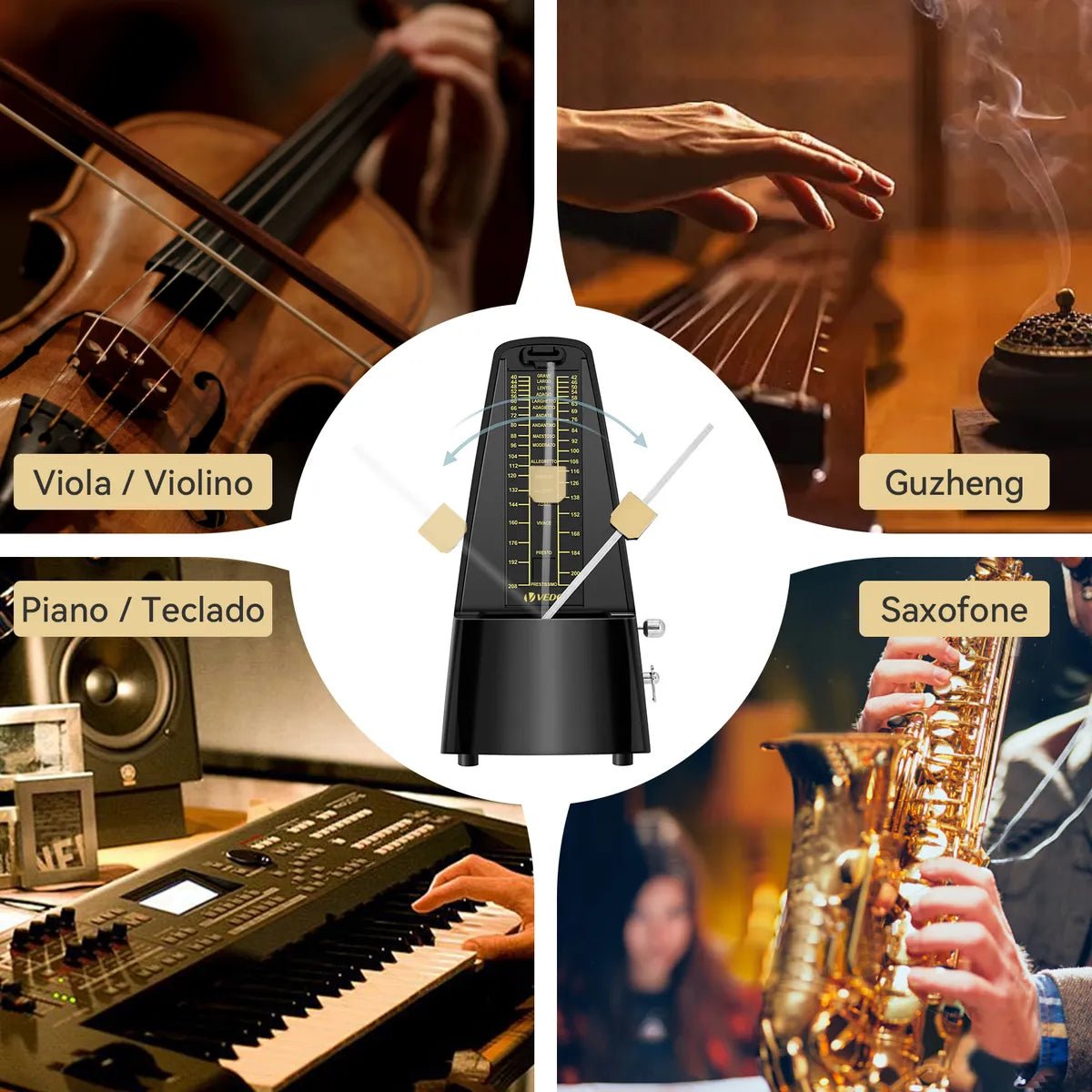 Metrônomo Mecânico Analógico Universal Preto VD7310 VEDO VEDO VD7310 7 MVshow