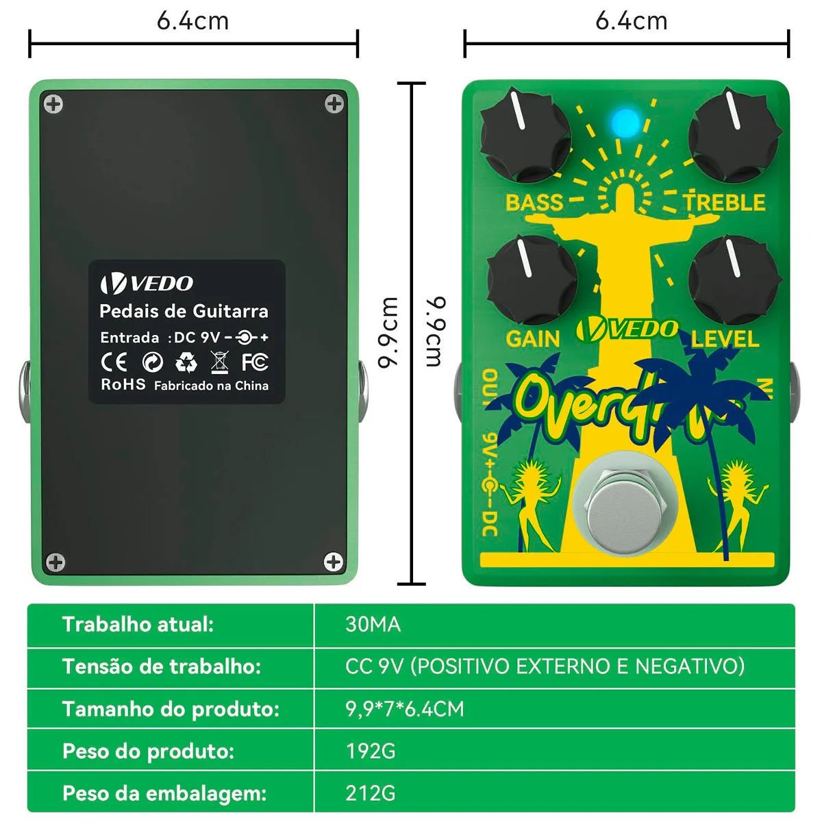 Pedal de Efeito Vedo OverDrive G600S True Bypass para Guitarra VEDO G600S 4 MVshow