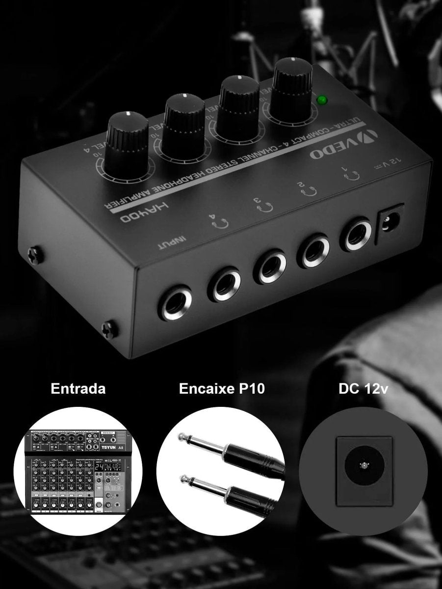 Amplificador 4 Canais para Fones HA400 Vedo VEDO HA400 9 MVshow