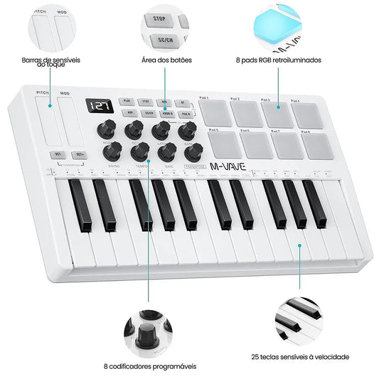 Controlador MIDI Portátil e Sem Fio de 25 Chaves K25 M - VAVE M - VAVE K25 2 MVshow