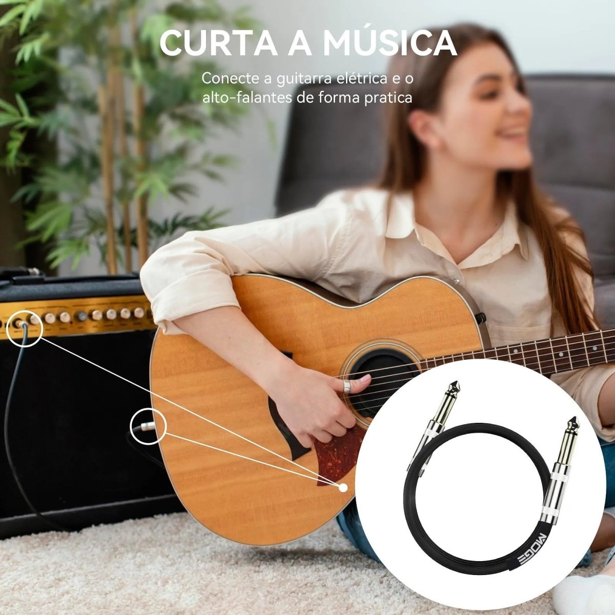 Cabo P10 X P10 Blindado de 6,35mm para Instrumentos Musicais Eletrônicos (3 metros) MOGE MOGE MOGE3M 9 MVshow