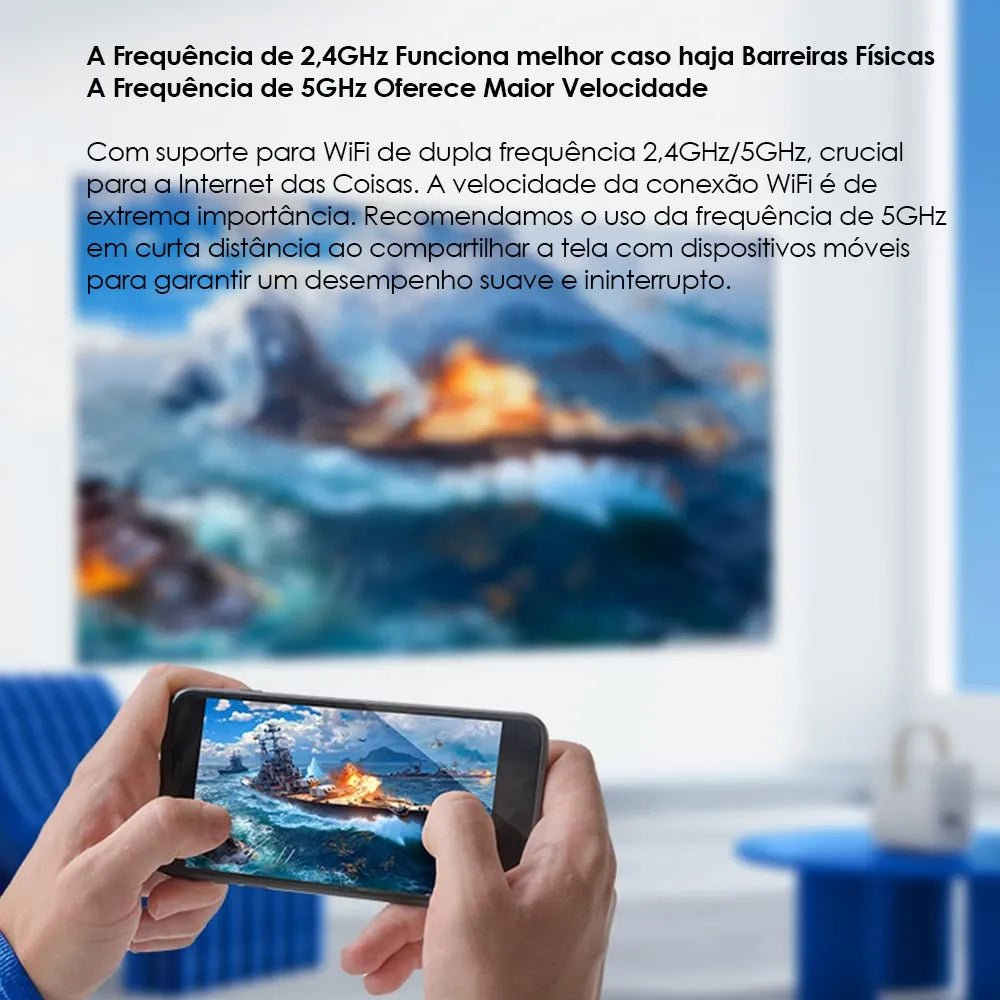 Projetor Branco Portátil - 1920x1080p WIFI e Android - Wanbo Wanbo T6 Max 7 MVshow