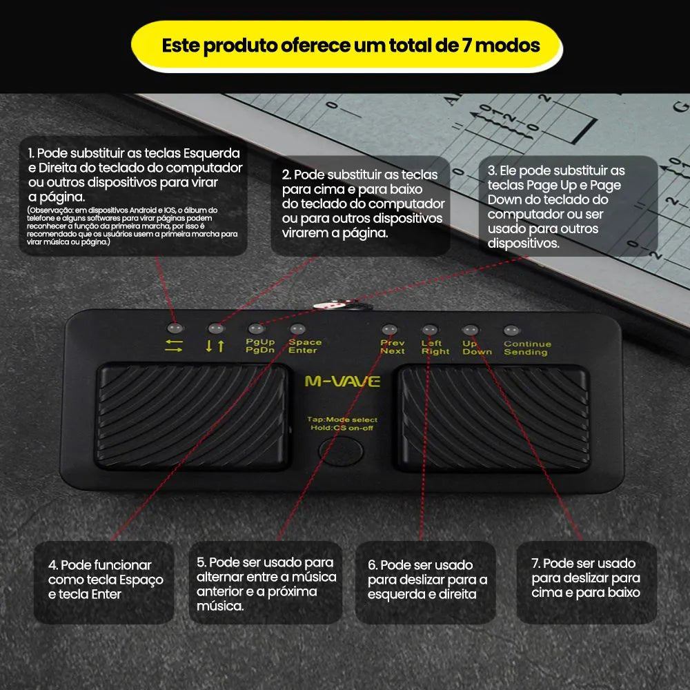 Pedal Passador de Páginas Page Turner Silêncioso e Bluetooth Turner VAVE368 M - VAVE M - VAVE VAVE368 10 MVshow