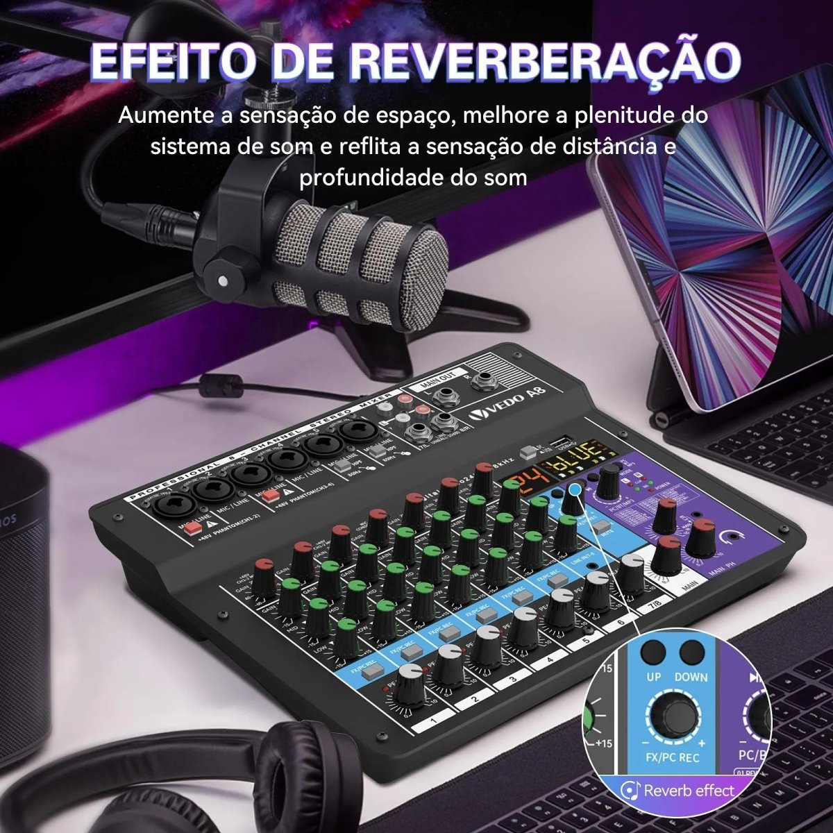 Mesa De Som Teyun A8 Com 8 Canais Bluetooth Usb Phantom+ 48v Teyun A8 3 MVshow