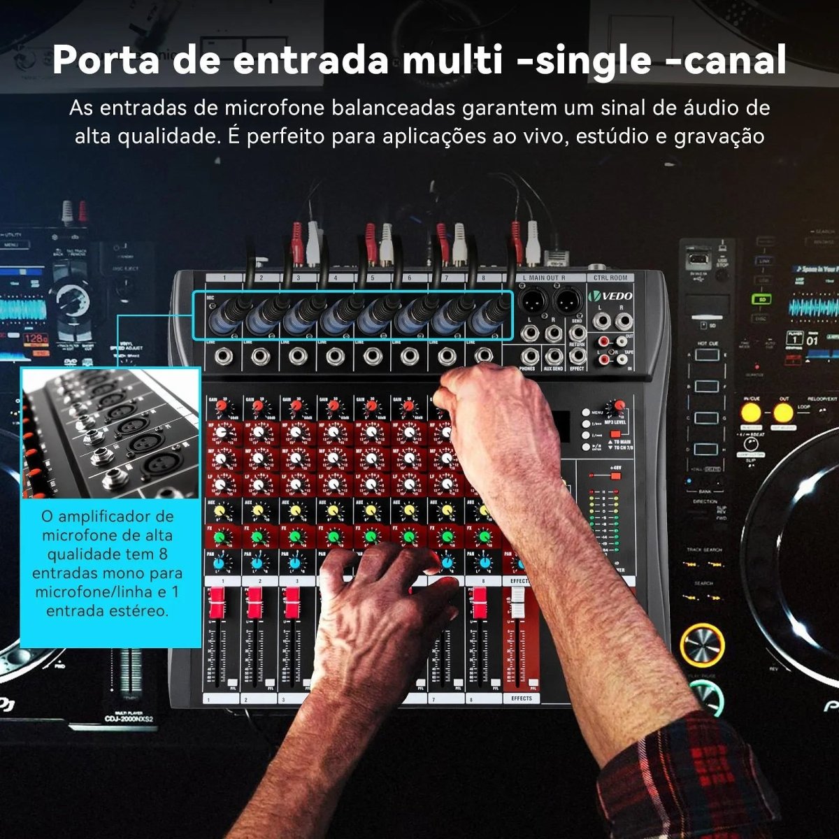 Mesa de Som Profissional Interface de 8 Canais VDA208L VEDO VEDO VDA208L 9 MVshow