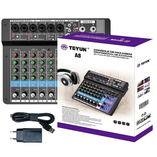 Mesa De Som com 8 Canais 48v - Teyun - MV Show
