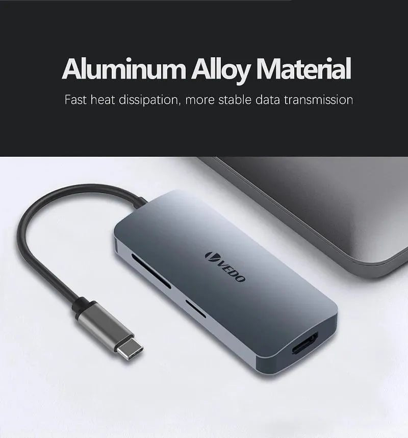 Hub USB - C 7 em 1 - Adaptador SD TF Portas HDMI USB - A B e C - Vedo VEDO UCN3241 3 MVshow