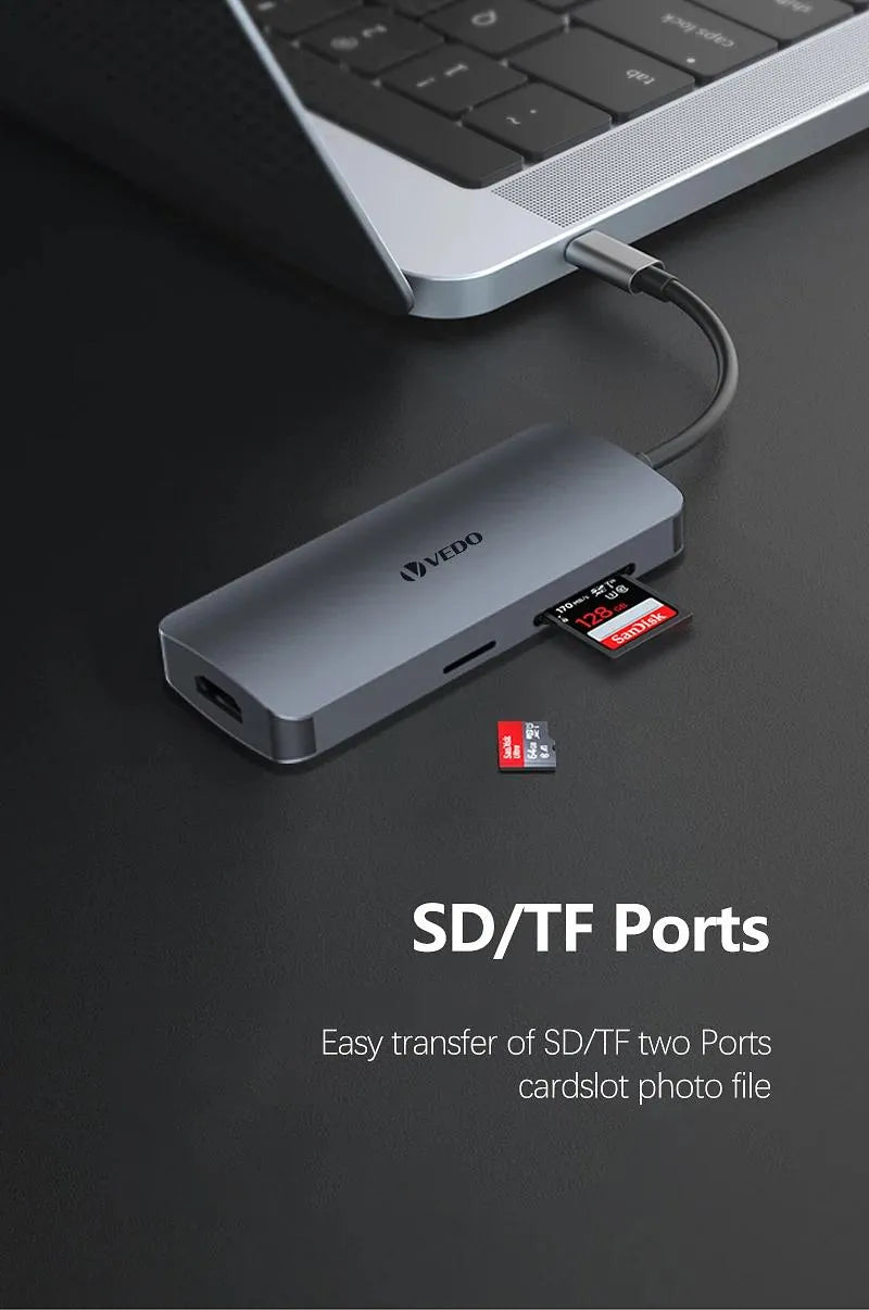 Hub USB - C 7 em 1 - Adaptador SD TF Portas HDMI USB - A B e C - Vedo VEDO UCN3241 5 MVshow