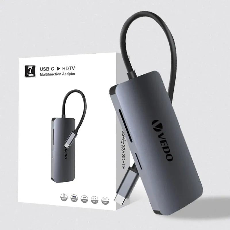 Hub USB - C 7 em 1 - Adaptador SD TF Portas HDMI USB - A B e C - Vedo VEDO UCN3241 1 MVshow