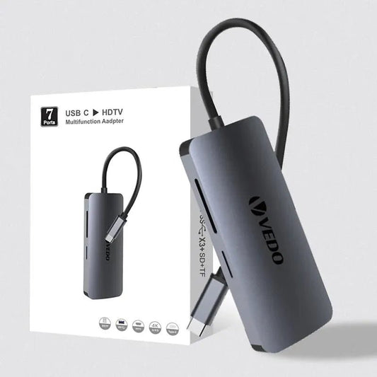 Hub USB - C 7 em 1 - Adaptador SD TF Portas HDMI USB - A B e C - Vedo - MV Show
