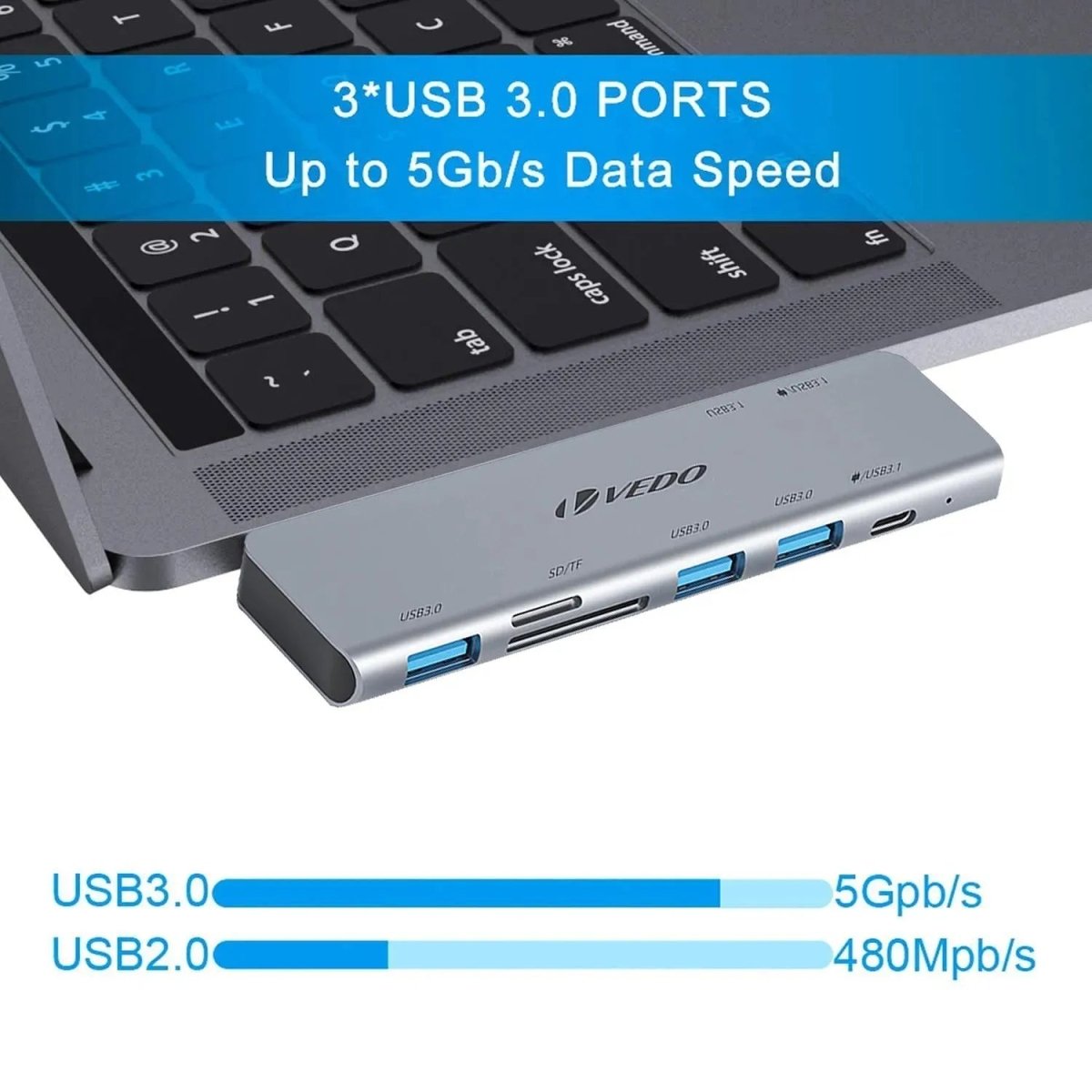 Hub USB - C 6 em 1 - Adaptador para MacBook Air 13 SD TF USB - C USB 3.0 Micro SD - Vedo VEDO UCN3317 4 MVshow
