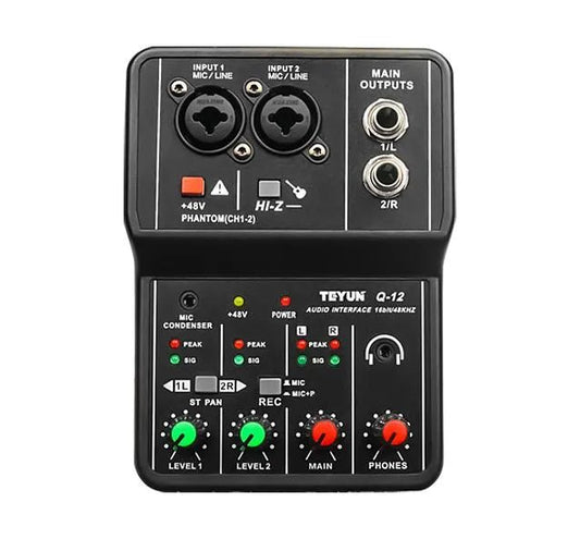 Interface de Áudio 2 Canais - Placa de Som para Mixer - 48v Phantom - Teyun - MV Show