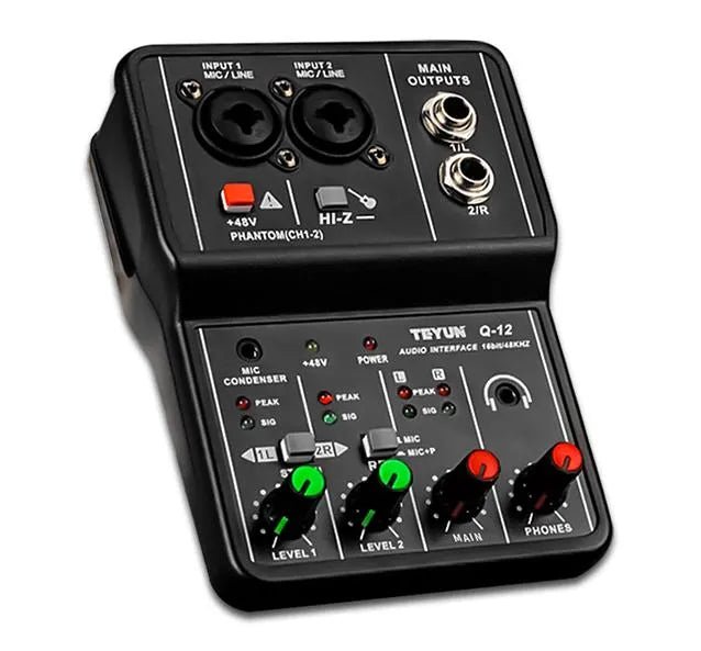 Interface de Áudio 2 Canais Placa de Som para Mixer 2 entradas 2 saídas 24 - bit 192KHz 48v Phantom Power Q12 Teyun Teyun Q - 12 3 MVshow