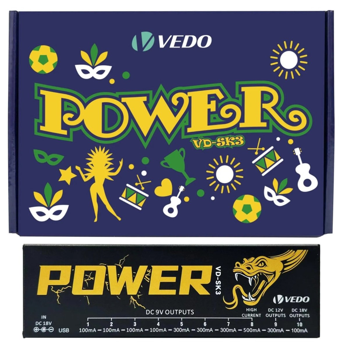 Fonte de Alimentação para Pedal - Saídas de 100mhA à 500mhA - VEDO - MV Show