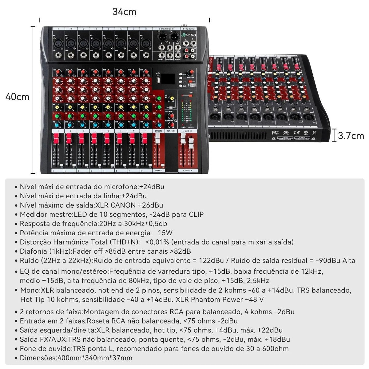 Mesa de Som Profissional Interface de 8 Canais VDA208L VEDO VEDO VDA208L 3 MVshow
