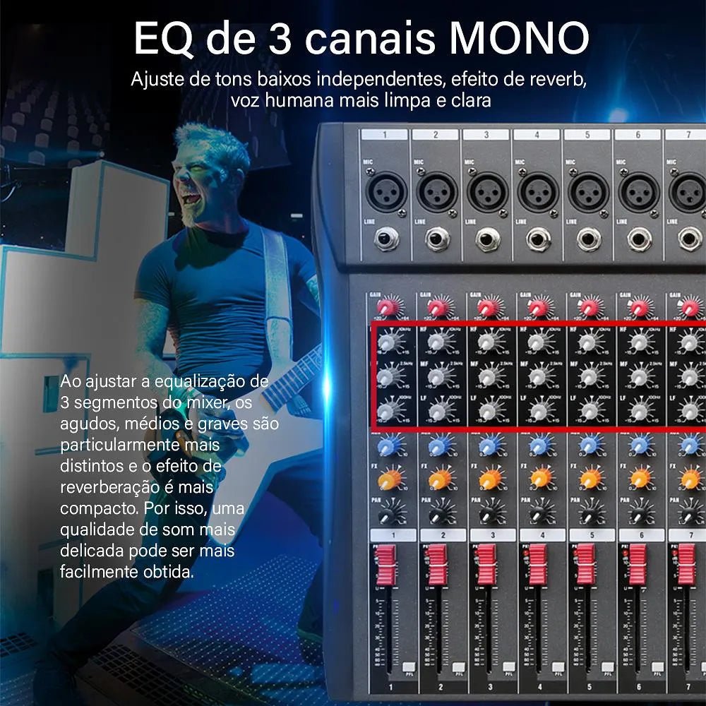 Mesa de Som Profissional Mixer de 12 Canais - Vedo - MV Show