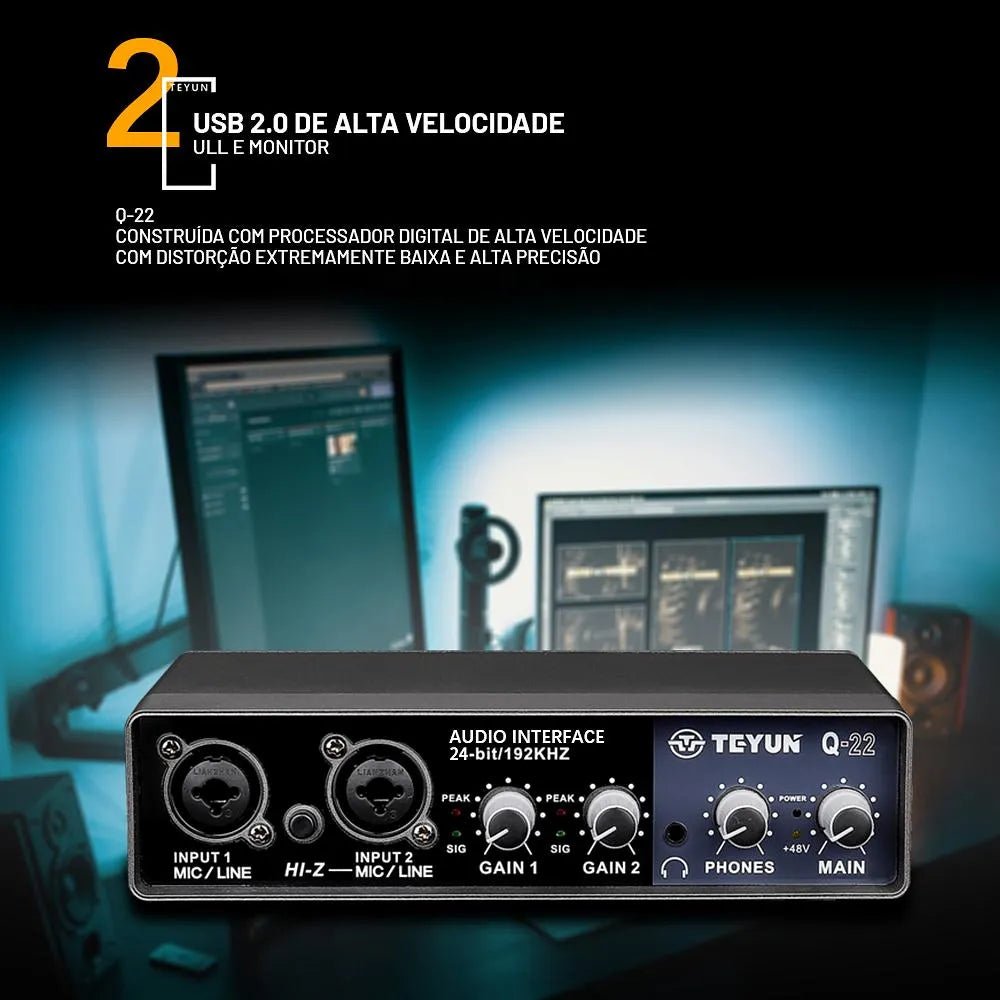 Interface de Áudio 24 - bit a 192KHz Mixer 2 entradas 2 saídas Q22 Teyun Teyun Q - 22 5 MVshow