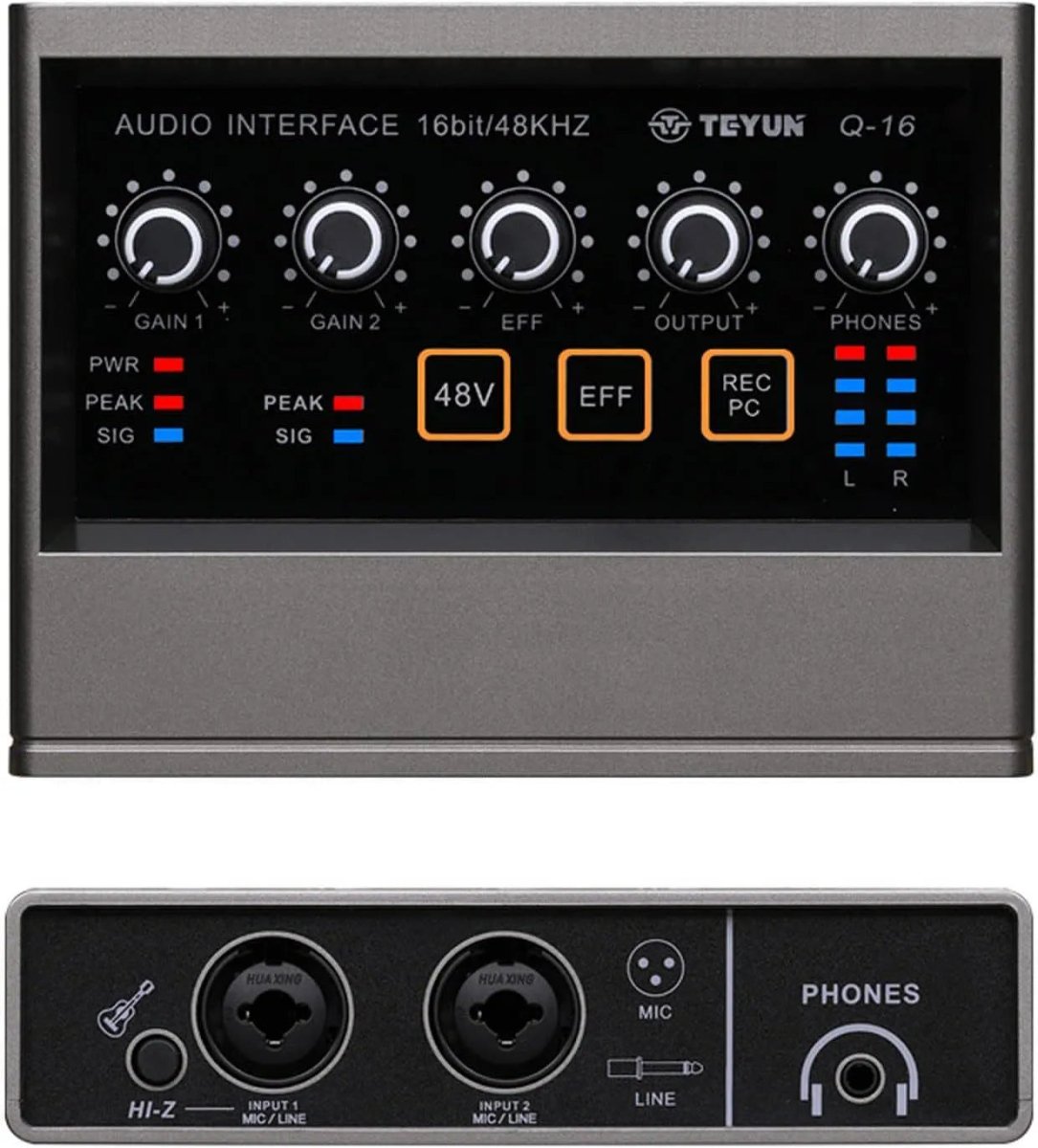 Interface de Áudio 16 - bit e 48KHz 2 entradas e 2 saídas Q16 Teyun Teyun Q - 16 3 MVshow