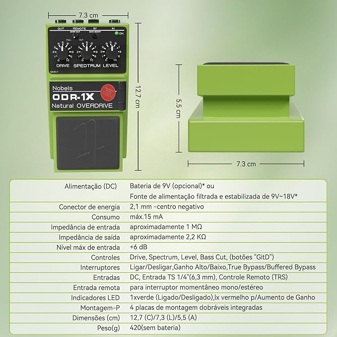 Pedal de Efeito OverDrive Natural ODR - 1X Nobels Nobels ODR - 1X 7 MVshow