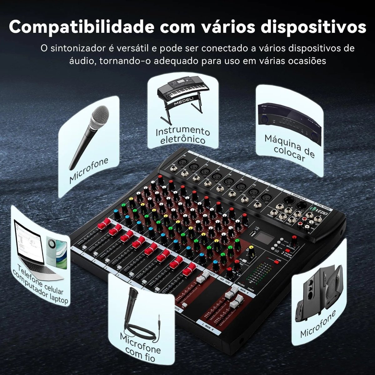 Mesa de Som Profissional Interface de 8 Canais VDA208L VEDO VEDO VDA208L 7 MVshow