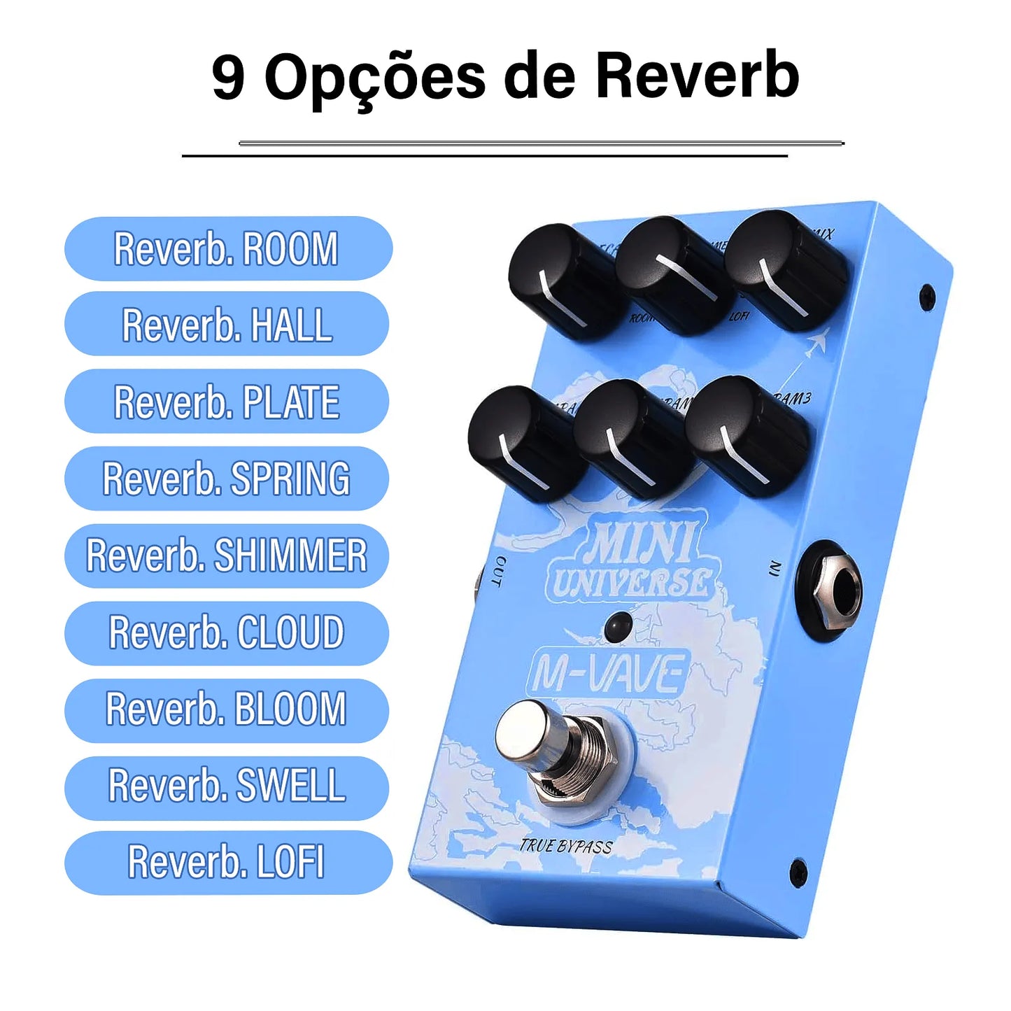 Pedal de Efeito Reverb Mini Universe M - VAVE 9 Tipos de Reverb True Bypass para Guitarra e Baixo M - VAVE VAVE974 3 MVshow