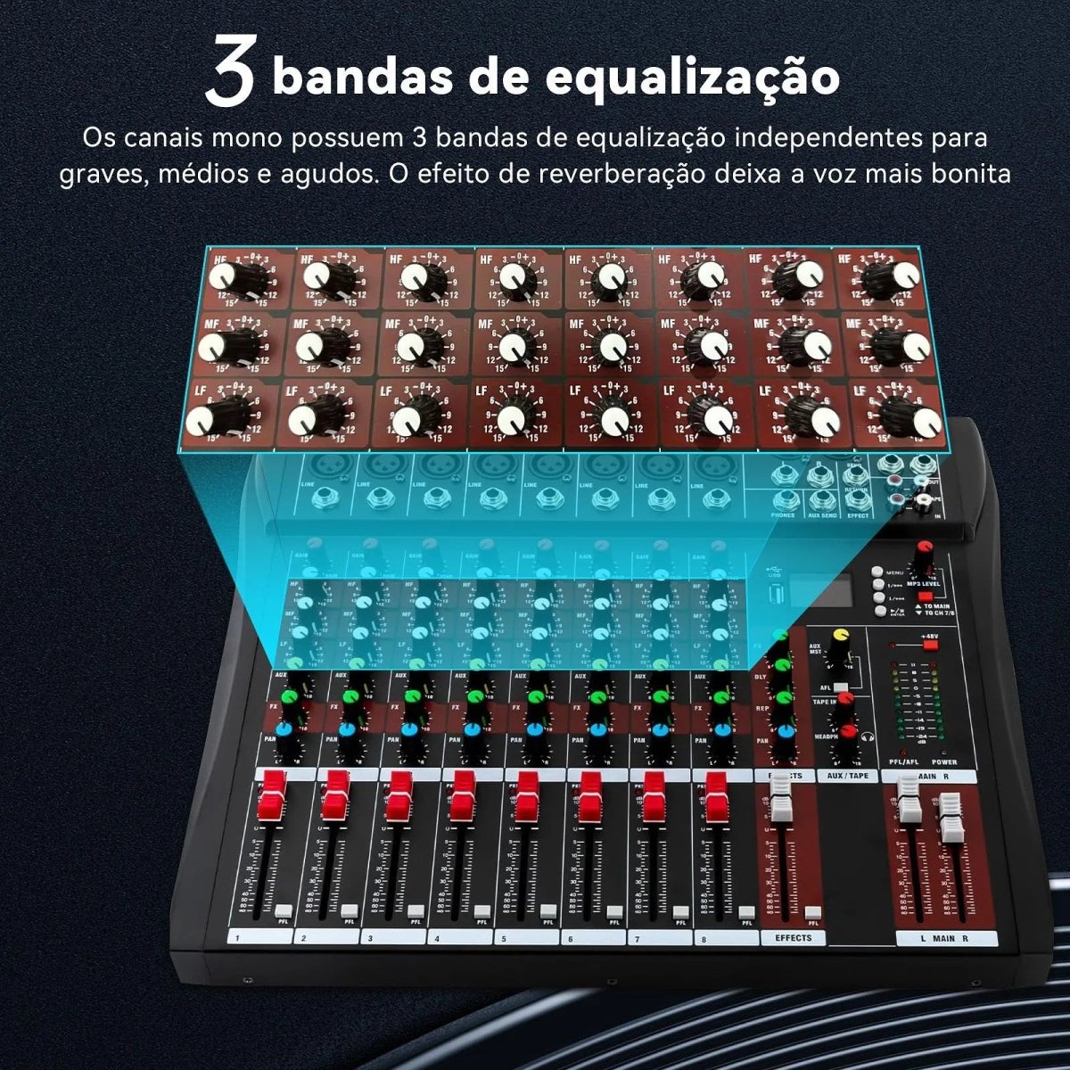 Mesa de Som Profissional Interface de 8 Canais VDA208L VEDO VEDO VDA208L 8 MVshow