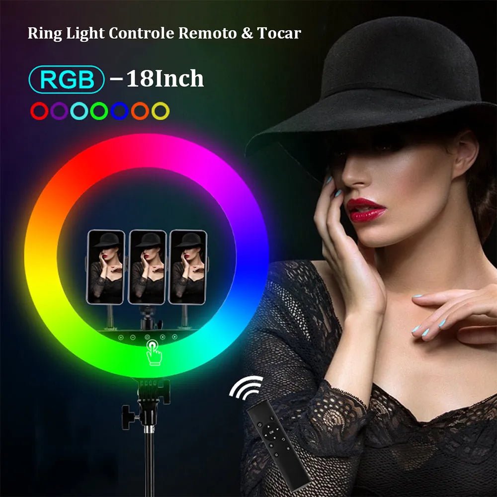 Ring Light RGB com Controle Remoto - Suporte para Câmera ou Celular MVshow HQ - 18RGB 6 MVshow