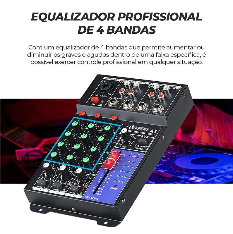 Mesa de Som 4 Canais - Mixer Profissional A3 Vedo VEDO A3 4 MVshow