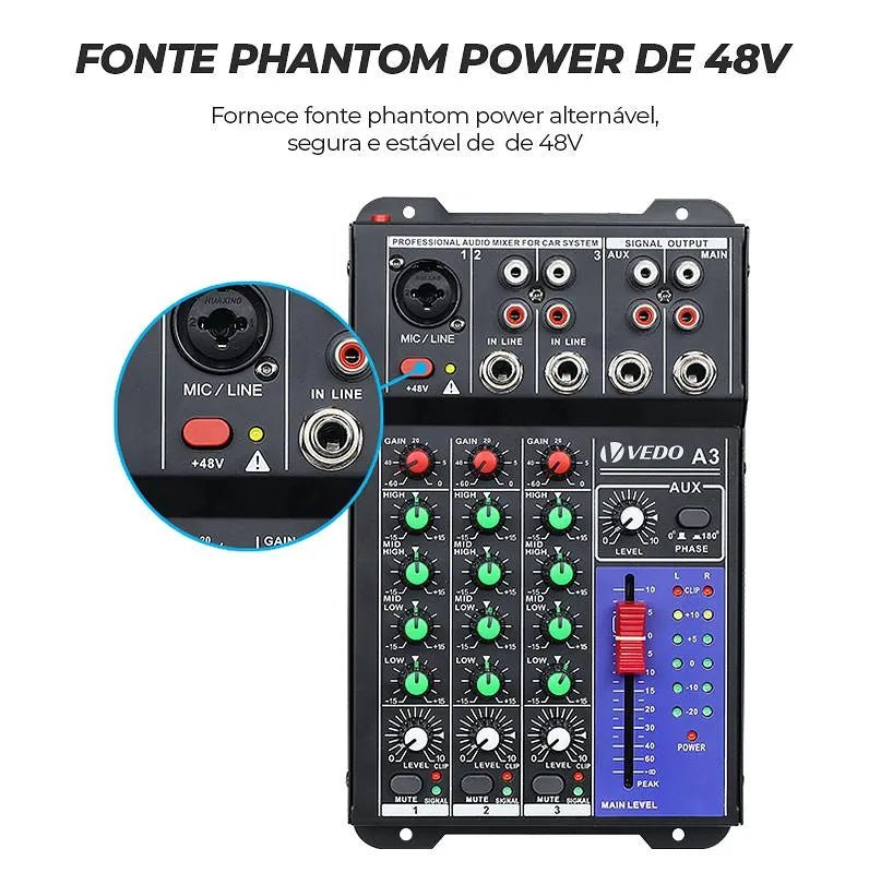 Mesa de Som 4 Canais - Mixer Profissional A3 Vedo VEDO A3 6 MVshow
