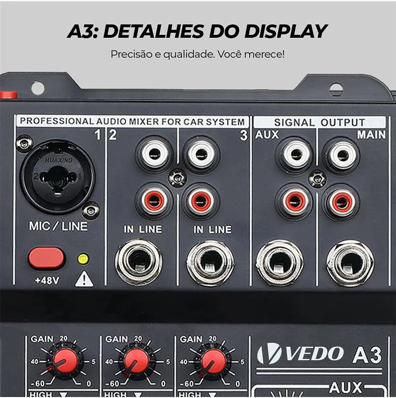 Mesa de Som 4 Canais - Mixer Profissional A3 Vedo VEDO A3 8 MVshow