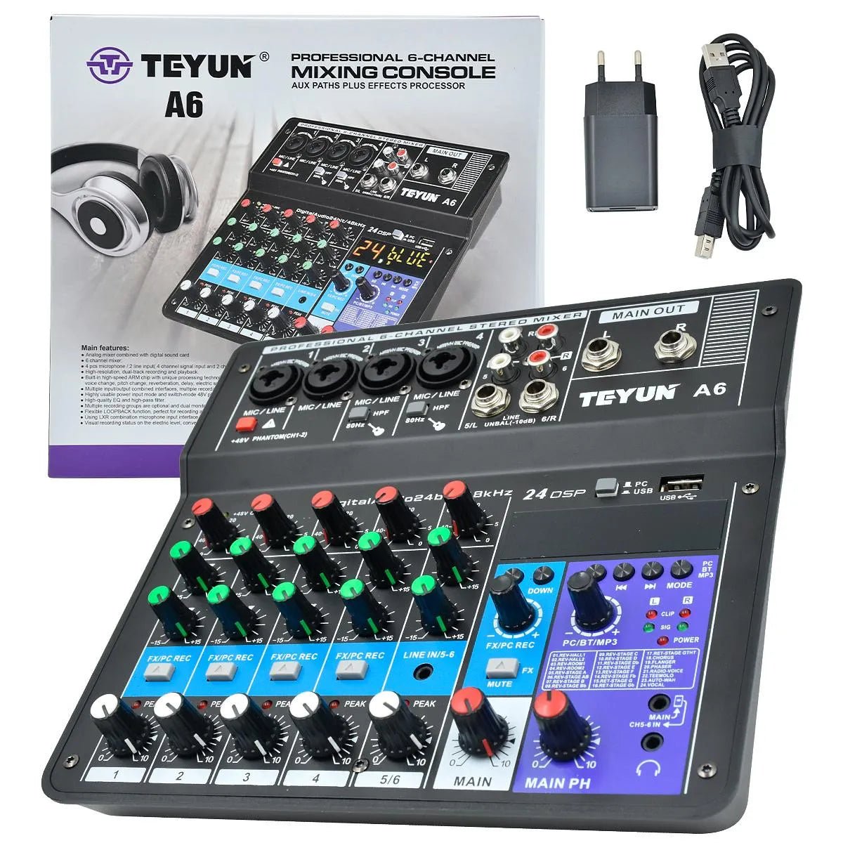 Mesa de Som 6 Canais - Mixer Profissional - Teyun - MV Show