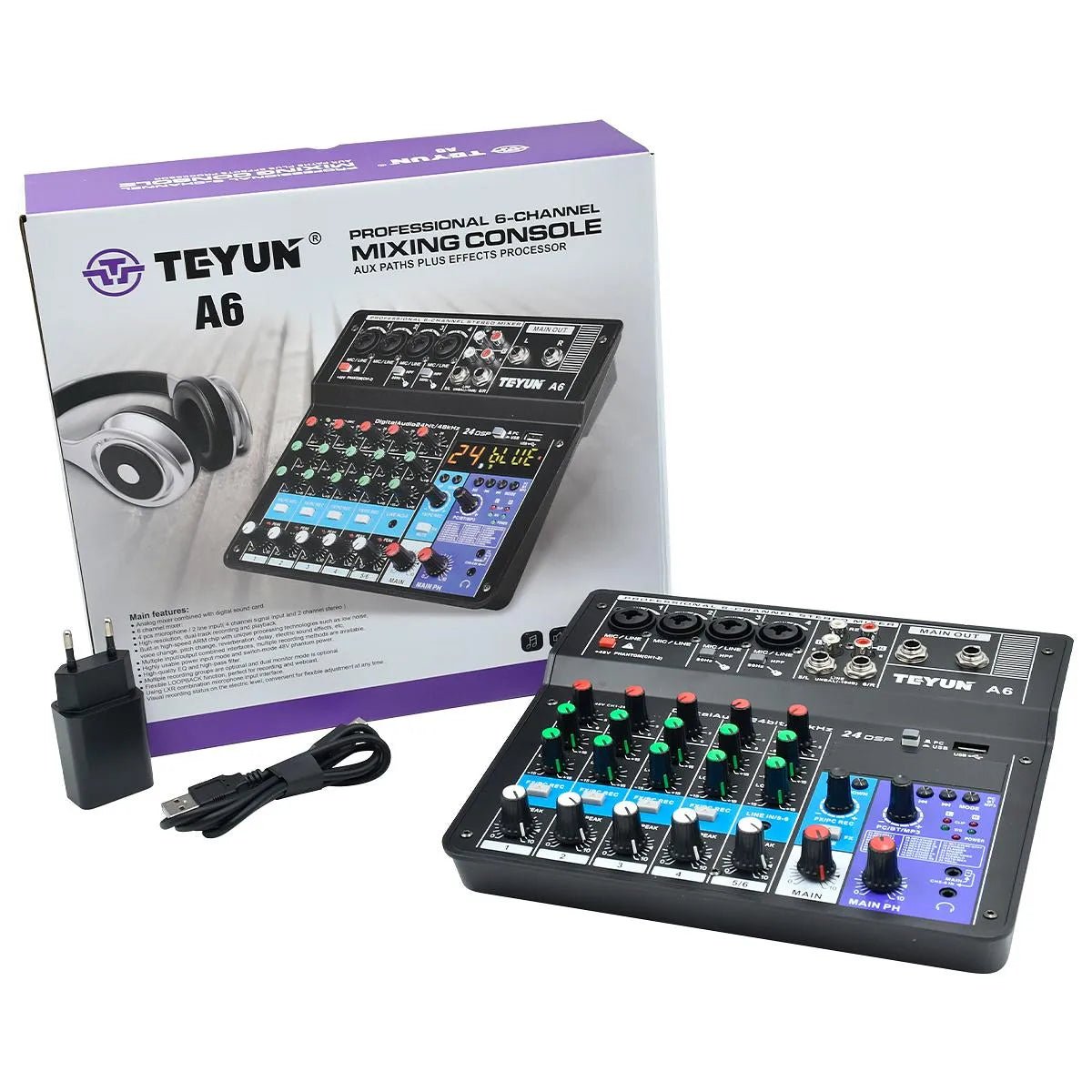 Mesa de Som 6 Canais - Mixer Profissional - Teyun - MV Show