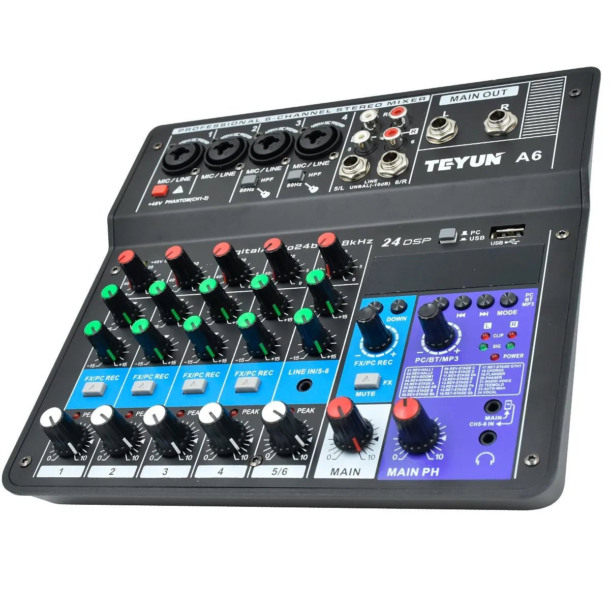 Mesa de Som 6 Canais - Mixer Profissional - Teyun - MV Show