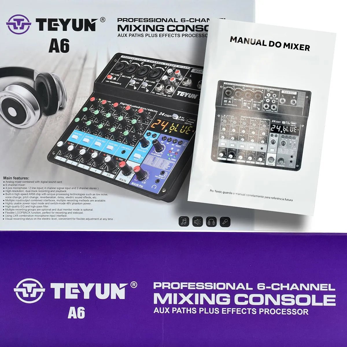 Mesa de Som 6 Canais - Mixer Profissional - Teyun - MV Show
