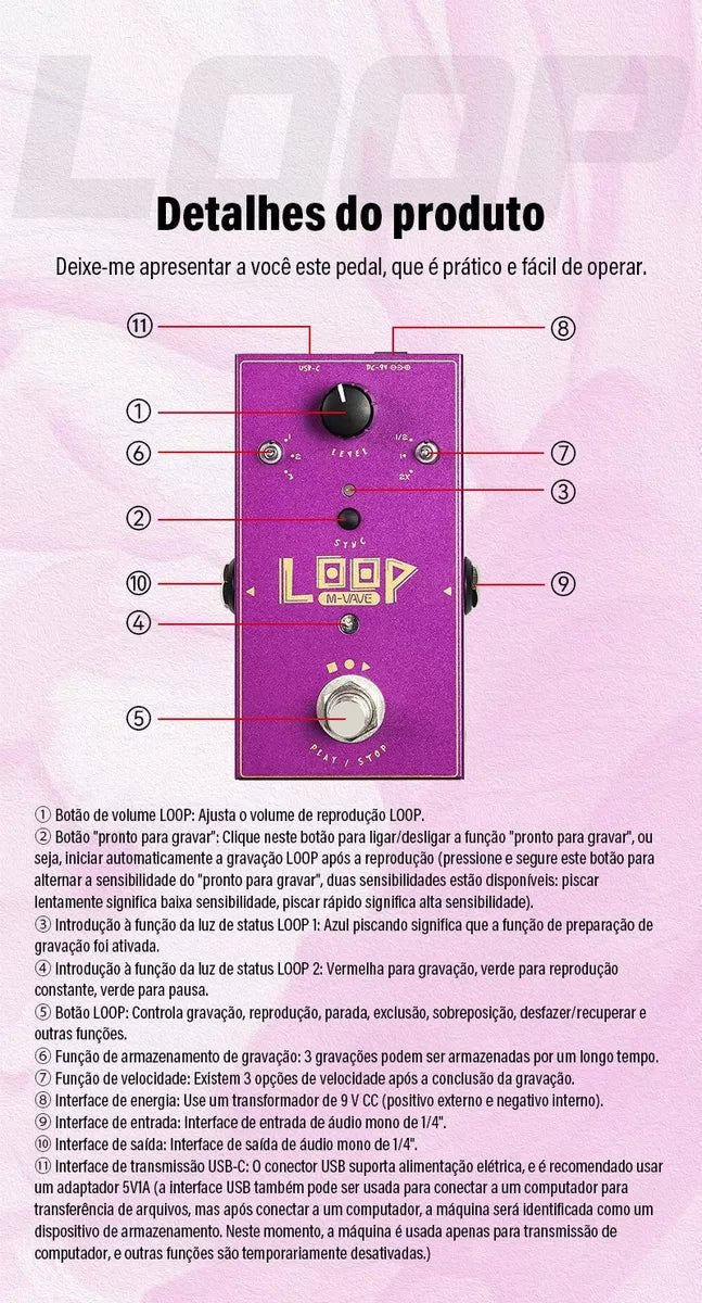 Pedal de Efeito LOOP II M - VAVE M - VAVE 5 MVshow