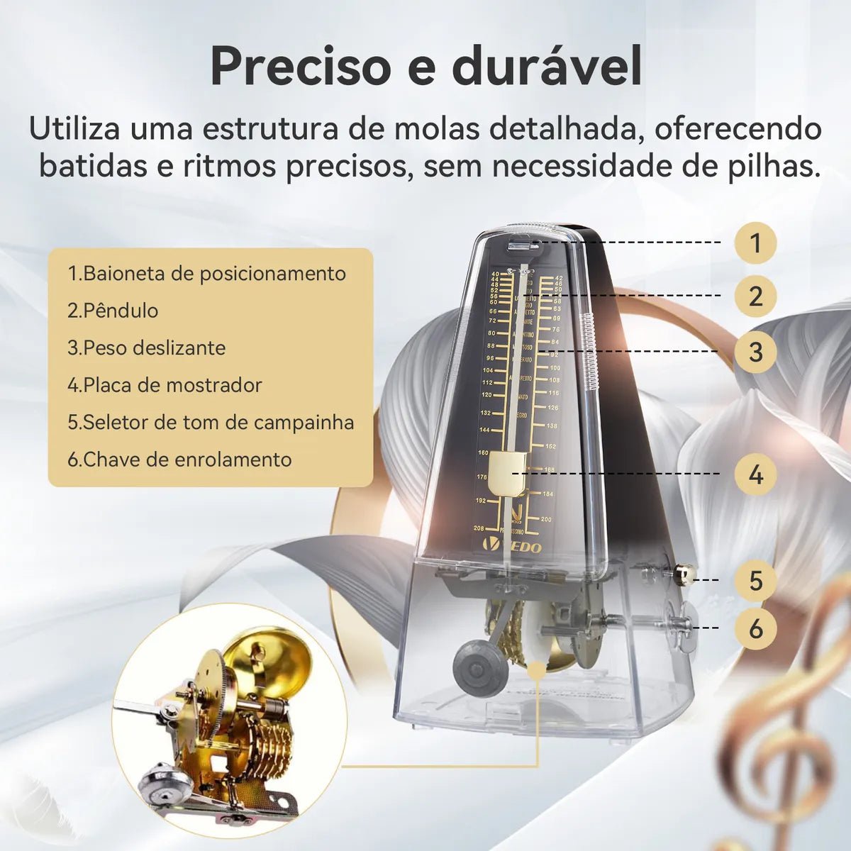 Metrônomo Mecânico Analógico Universal Preto VD7310 VEDO VEDO VD7310 5 MVshow