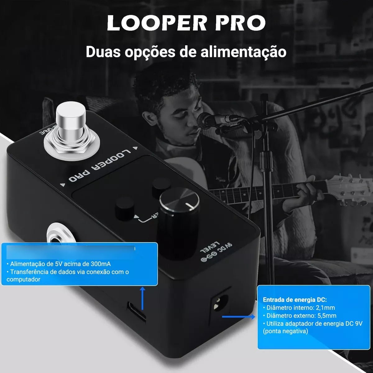 Pedal de Efeito Simulações Looper PRO M - VAVE para guitarra M - VAVE VAVE788 7 MVshow