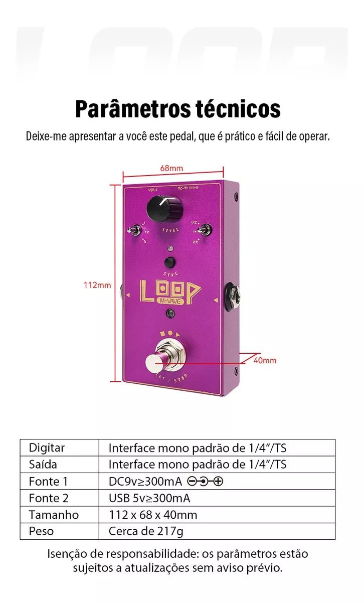 Pedal de Efeito LOOP II M - VAVE M - VAVE 3 MVshow