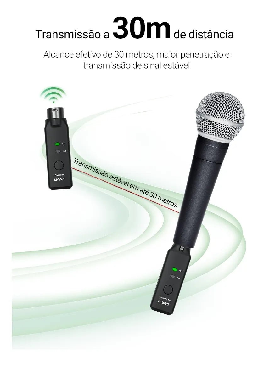 Receptor Transmissor XLR Microfone Sem Fio WP - 7 M - VAVE M - VAVE wp - 7 9 MVshow