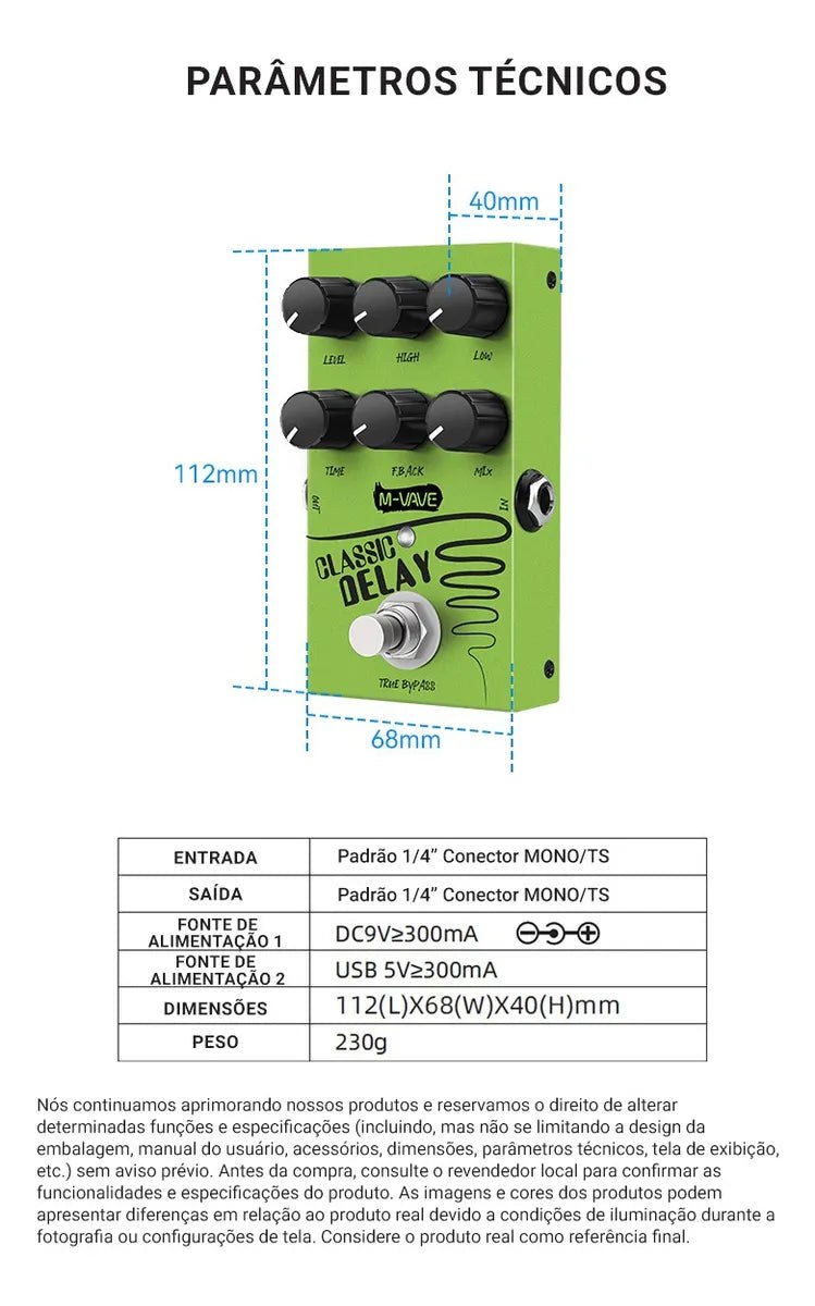 Pedal de Efeito Classic Delay VAVE785 M - VAVE True Bypass M - VAVE VAVE785 5 MVshow
