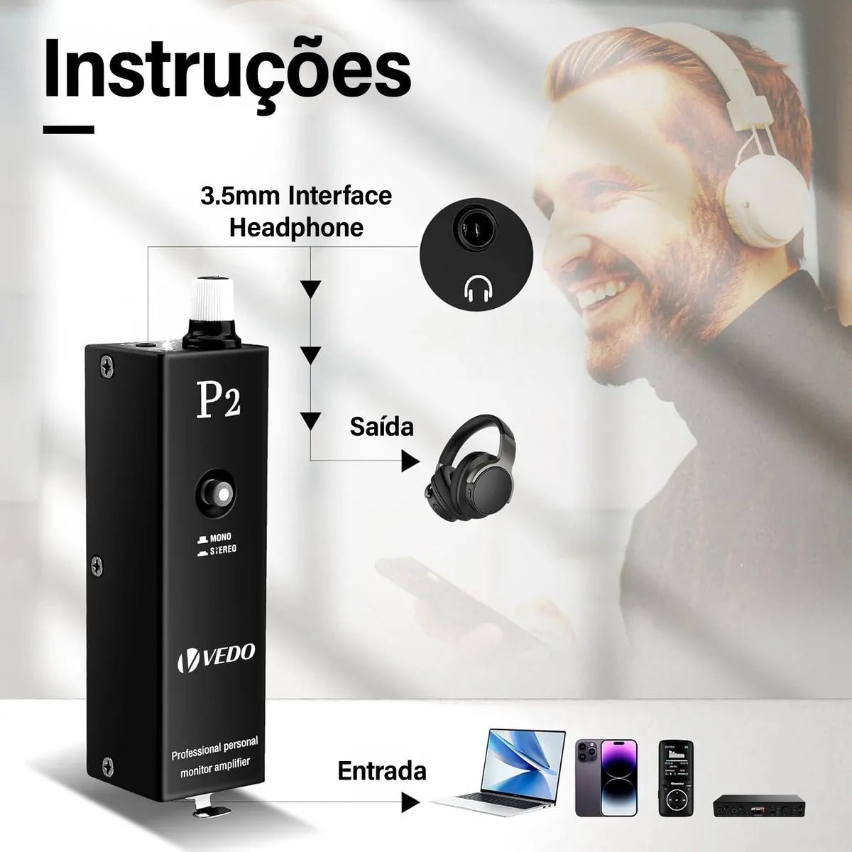 Amplificador Fone Ouvido HiFi Interface Áudio XLR 3,5m Cor Preto VD - P2 Vedo VEDO VD - P2 7 MVshow