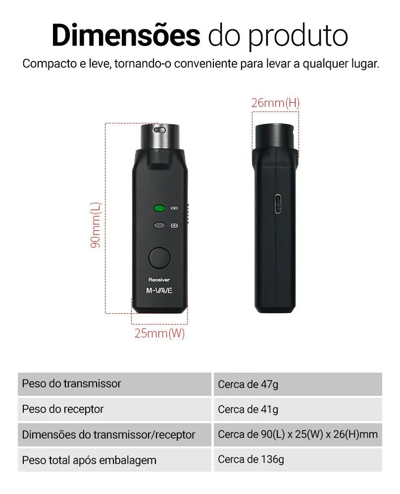 Receptor Transmissor XLR Microfone Sem Fio WP - 7 M - VAVE M - VAVE wp - 7 3 MVshow