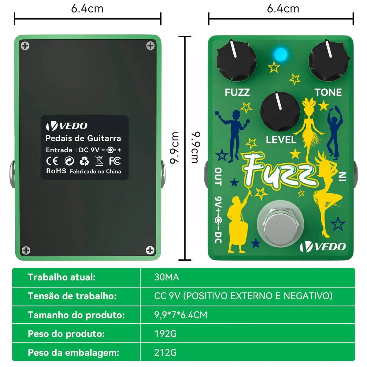 Pedal de Efeito Vedo Fuzz G600P True Bypass para Guitarra VEDO G600P 4 MVshow