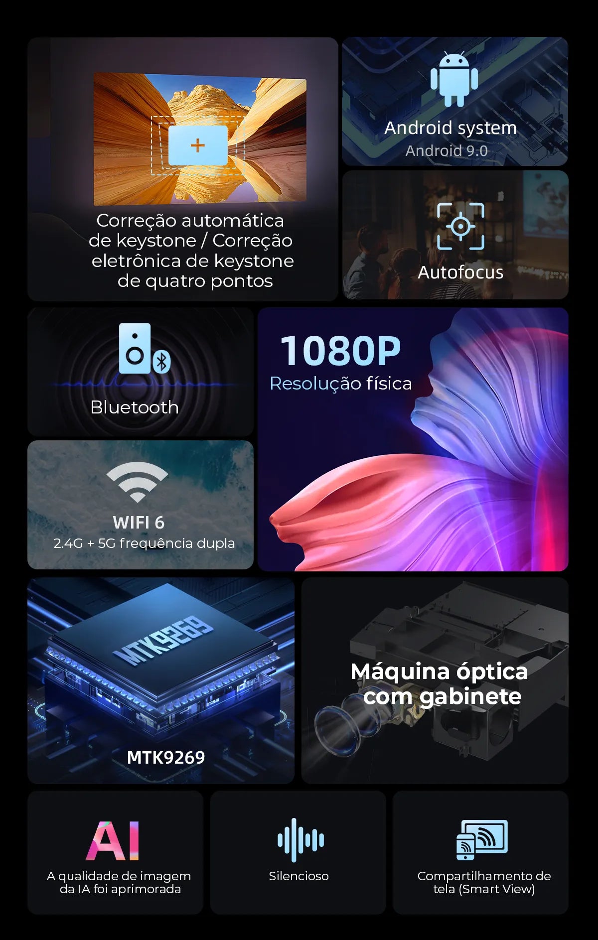 Projetor LED Portátil Full HD - Android e WIFI - Vedo VEDO HDK8 11 MVshow