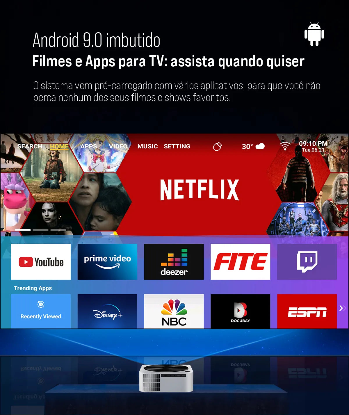 Projetor LED Portátil Full HD - Android e WIFI - Vedo VEDO HDK8 12 MVshow