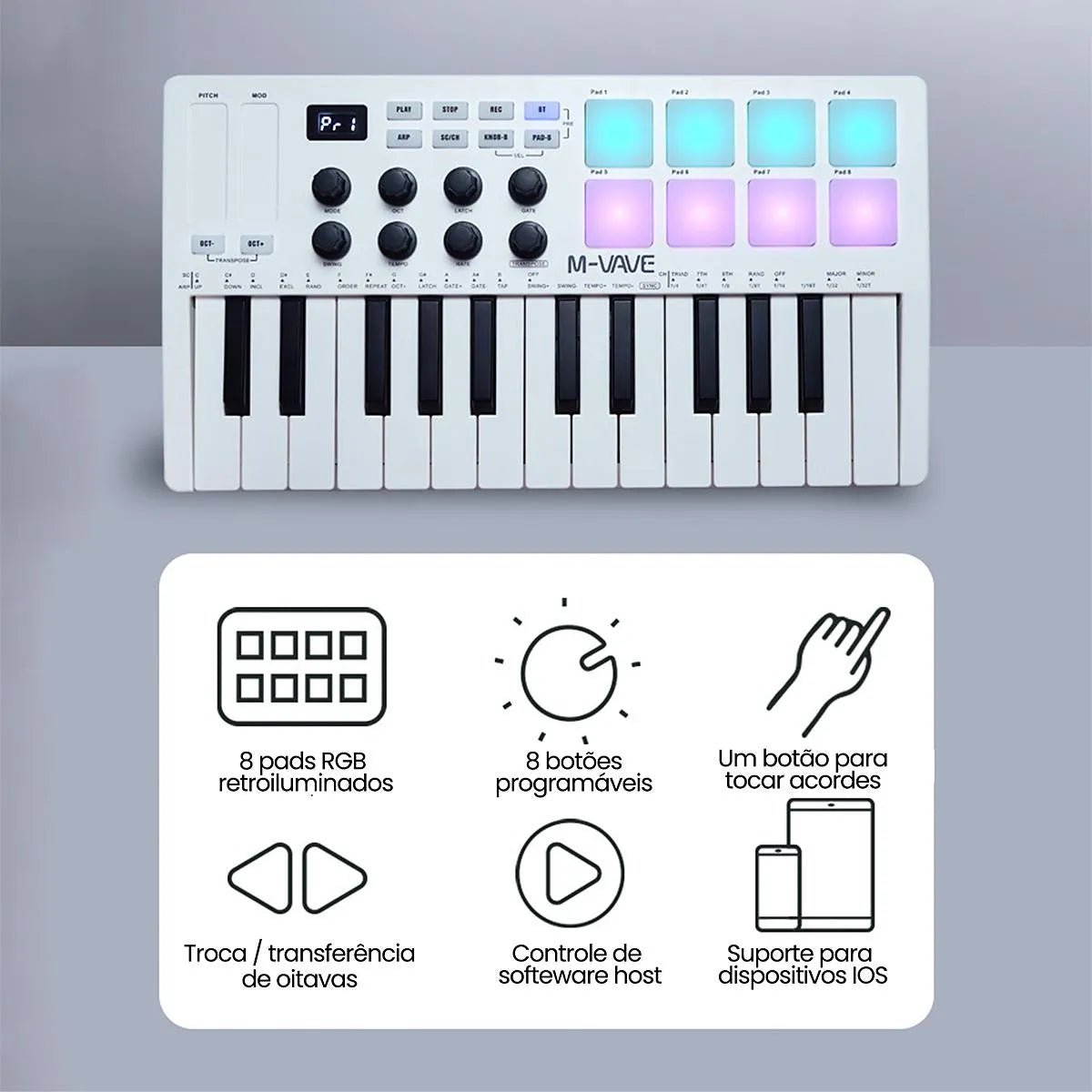 Controlador MIDI Portátil e Sem Fio de 25 Chaves K25 M - VAVE M - VAVE K25 5 MVshow